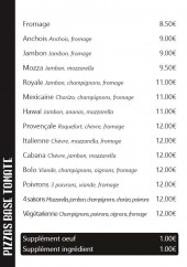 Menu Pizzeria Saint Amand - Les pizzas