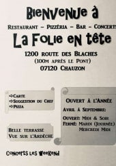 Menu La Folie en Tête - Carte et menu La Folie en Tête Chauzon
