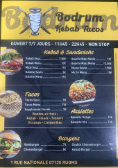 Menu Bodrum Tacos&Kebab - Les tacos, assiettes et burgers,...