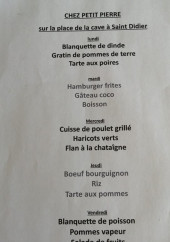 Menu Chez petit Pierre - Un exemple de menu de la semaine