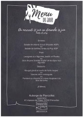 Menu Auberge de Planzolles - Un exemple de menu du jour