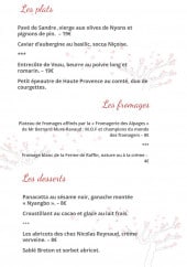 Menu Le Cerisier - Les plats, fromages et desserts