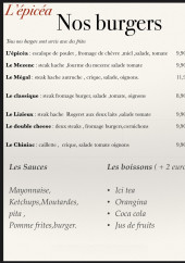 Menu L'épicéa de sainta - Les burgers