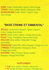 Menu La Case à pizzas - Les pizzas base crème et  emmental