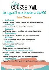 Menu Chez gousse d'ail - Les pizzas tomates