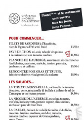 Menu Auberge de Banne - Pour commencer, salades et suggestions