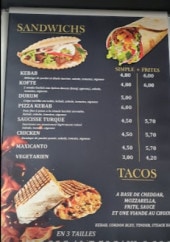 Menu Istanbul kebab - Sandwiches et tacos