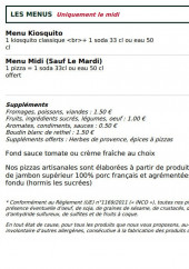 Menu Le Kiosque à Pizzas - Les menus