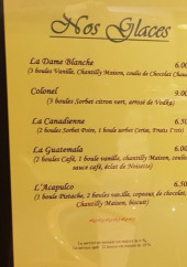 Menu Brasserie-Grill de l'Hôtel-de-ville - Les glace, plats