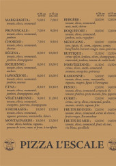 Menu Pizza L'escale - La carte
