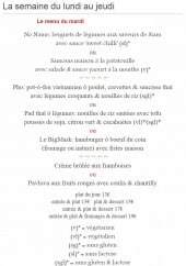 Menu Le Kiwi - Les menus de la semaine