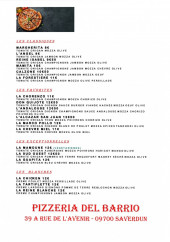 Menu Pizzeria del Barrio - La carte