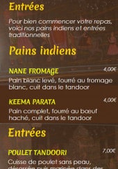 Menu Soleil de l' Inde - Entrées