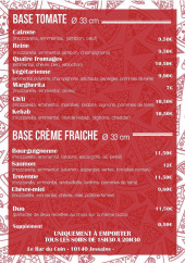 Menu Le Bar Du Coin - Les pizzas