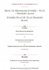 Menu Brasserie du Lac - Un exemple de menu