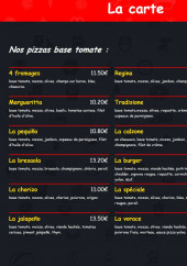 Menu Pizza'Yoloo - Pizzas base tomate