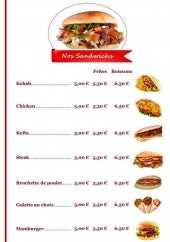 Menu Roza Kebab - Sandwiches