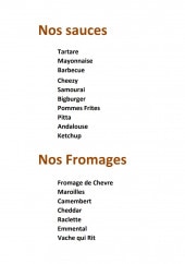 Menu La frite du nord - Les sauces et fromages