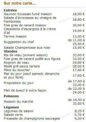 Menu Auberge du Cygne de la Croix - Les entrées, viandes, poisons...