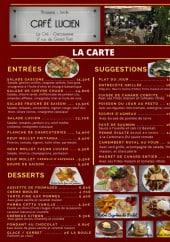 Menu Café Lucien - Entrées, suggestions et desserts 