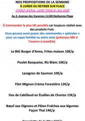 Menu Chez Anna, Une Table Au Sud - Exemple de proposition de plat en livraison