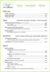Menu Comme À La Maison - Les tapas, sandwichs, glaces