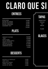 Menu Claro Que Si - Entrées, plats, desserts,...