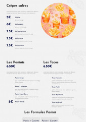 Menu Ice Beach - Les paninis, tacos et frites,...