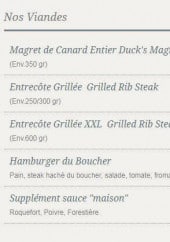 Menu L'Amiral - Viandes