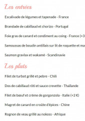 Menu Le quatre vents - Les entrées et plats