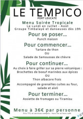 Menu Le Tempico - Exemple de menu