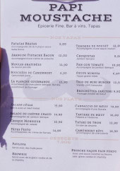 Menu Papi moustache - Les tapas, plats, desserts