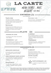 Menu Le P'tit d'Oc - Les entrées, plats, ...