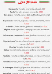 Menu Pizzéria des Remparts - Les pizzas