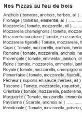 Menu Chez Sauveur - Les pizzas