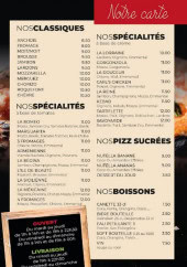 Menu la pizza vita - Les  spécialités , classiques et boissons