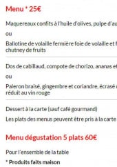 Menu La table du chef - Les menus a 25€, 36€ et 60€