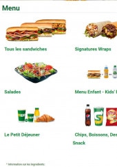 Menu Subway Redon - Les menus