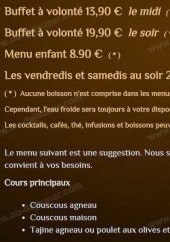 Menu Le kasbar - Buffet, couscous....