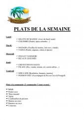 Menu Tropikal Palace - Les plats de la semaine et les plats à la commande