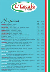 Menu L'Escale - Les pizzas