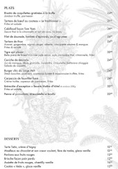 Menu Le Singe Vert - Les plats et desserts