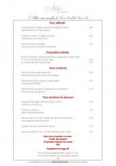 Menu L'Atelier des Lodges - Pour débuter, proposition estivale et pour continuer,...