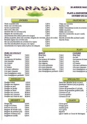 Menu Fanasia - La carte