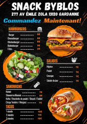 Menu Byblos - Les hamburgers, salades, ...
