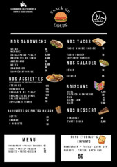 Menu Snack du cours - Les sandwichs, tacos et salades,...