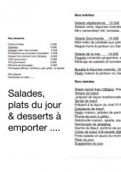 Menu Le Wheeling Café - Entrées, viandes et desserts 