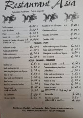 Menu Restaurant Asia - Poulets, porc et bœuf,...
