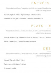 Menu La belle Diane - La carte