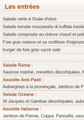 Menu Le Roma - Les entrées